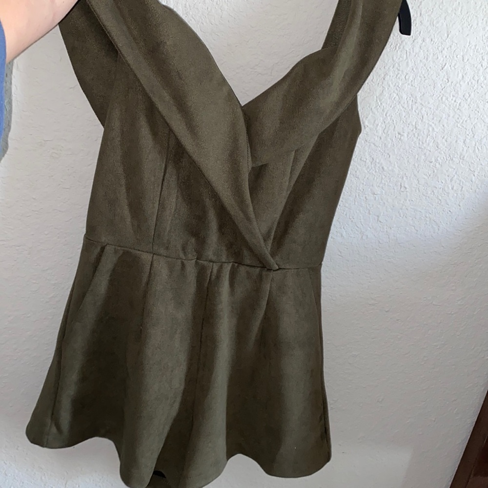 Olive green off the shoulder small romper;high quality thick material